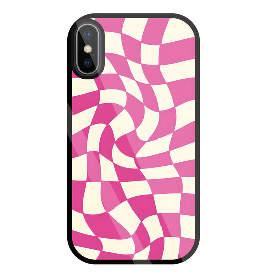 Pink And Off White Illusion Pattern Glass Case For Apple iPhone X
