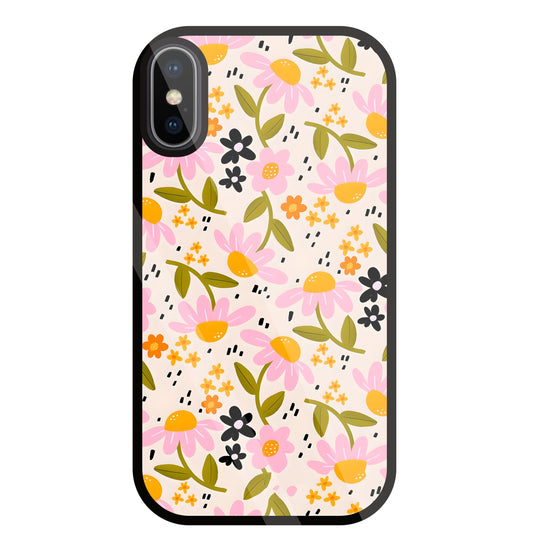 Pink And Yellow Flowers Glass Case For Apple iPhone X