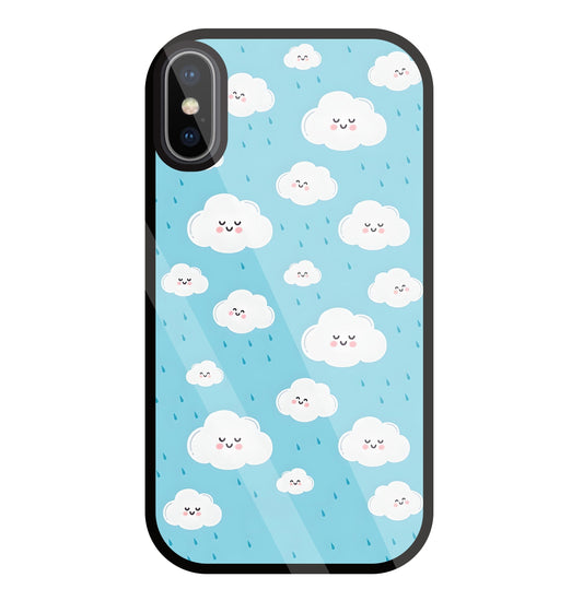 Smile Clouds With  Rain Glass Case For Apple iPhone X