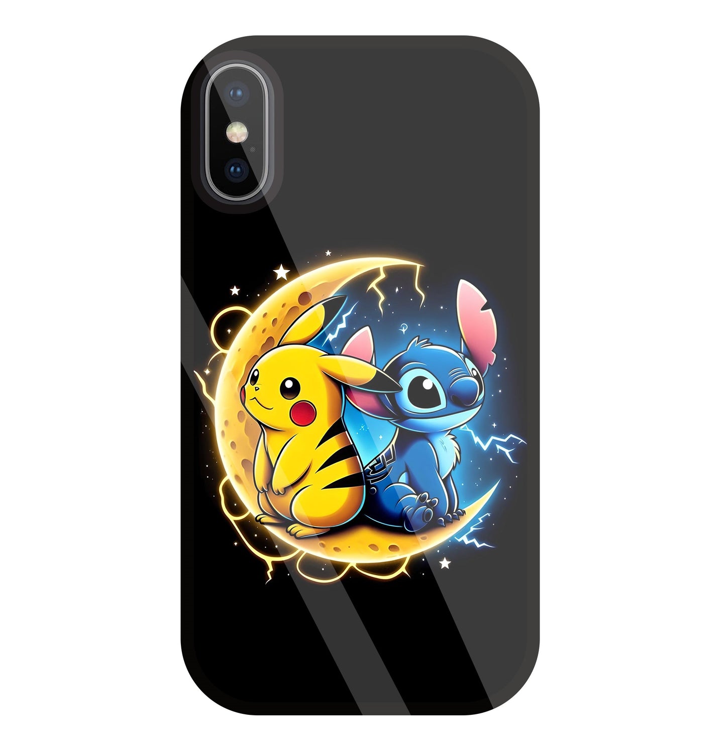 Stitch and Pikachu Moon Glass Case For Apple iPhone X