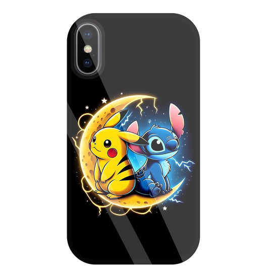Stitch and Pikachu Moon Glass Case For Apple iPhone X