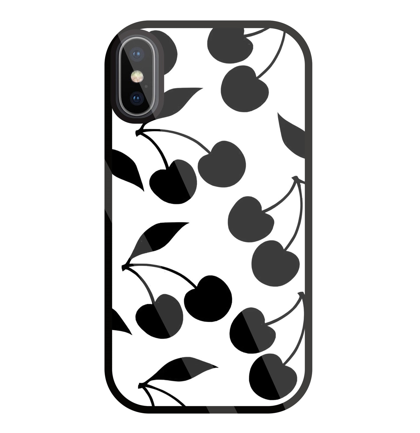 White With Black Cherry Glass Case For Apple iPhone X