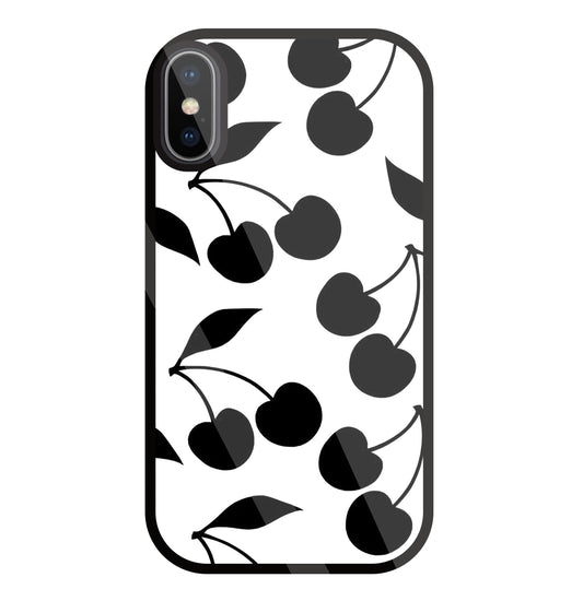 White With Black Cherry Glass Case For Apple iPhone X