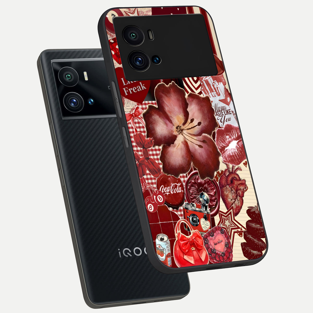  Aesthetic Little Freak phone case For iQOO 9 Pro showing premium glass back cover with detailed artwork