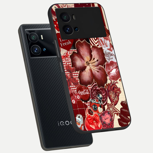  Aesthetic Little Freak phone case For iQOO 9 Pro showing premium glass back cover with detailed artwork