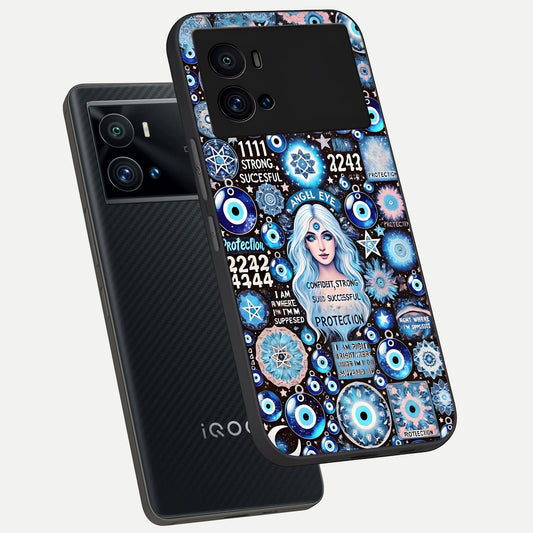  Angel Aura Shield phone case For iQOO 9 Pro showing premium glass back cover with detailed artwork