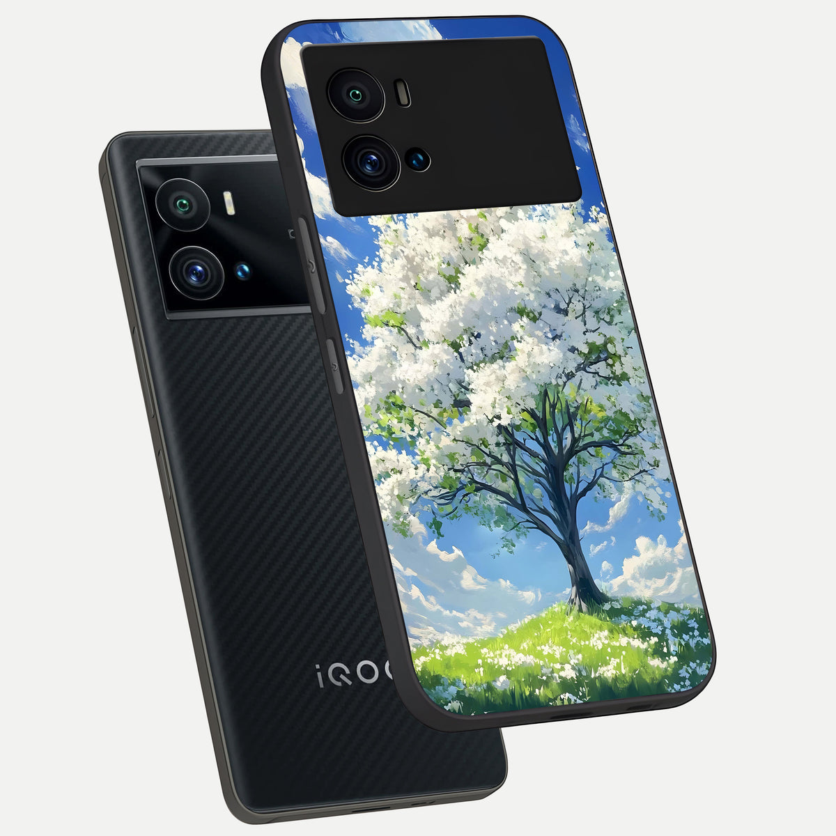  Blossom Sky Serenity phone case For iQOO 9 Pro showing premium glass back cover with detailed artwork