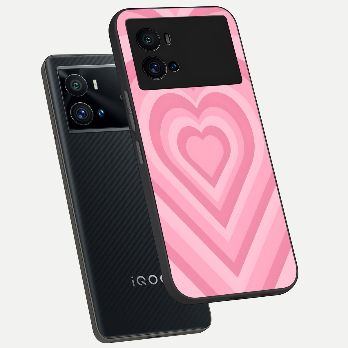  Blush Heart Waves phone case For iQOO 9 Pro showing premium glass back cover with detailed artwork