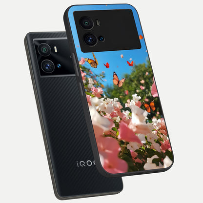  Butterflies In Bloom Sky phone case For iQOO 9 Pro showing premium glass back cover with detailed artwork
