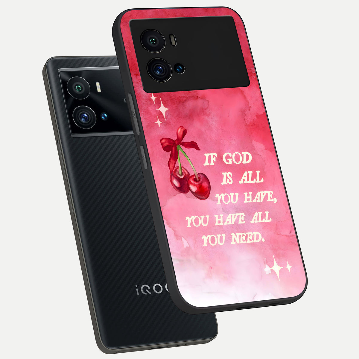  Cherry Quote phone case For iQOO 9 Pro showing premium glass back cover with detailed artwork