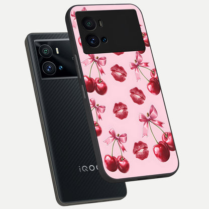  Cherry With Lips phone case For iQOO 9 Pro showing premium glass back cover with detailed artwork
