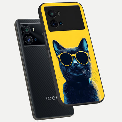  Cool Cat Vibes phone case For iQOO 9 Pro showing premium glass back cover with detailed artwork