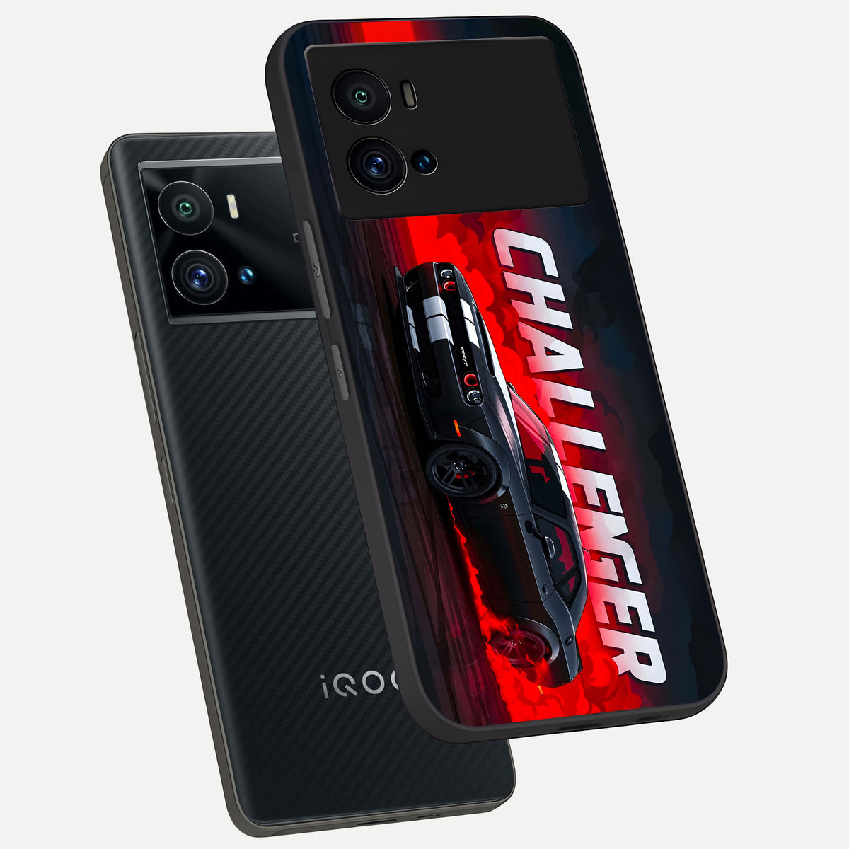  Crimson Challenger Fury phone case For iQOO 9 Pro showing premium glass back cover with detailed artwork