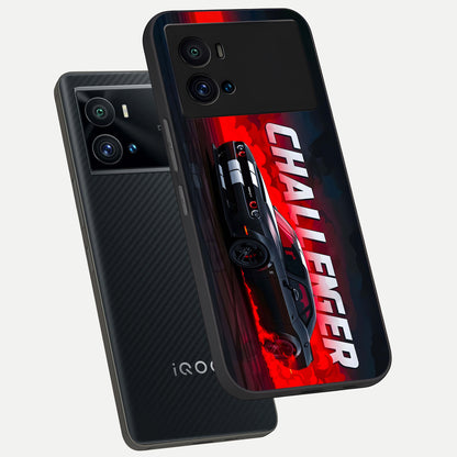  Crimson Challenger Fury phone case For iQOO 9 Pro showing premium glass back cover with detailed artwork