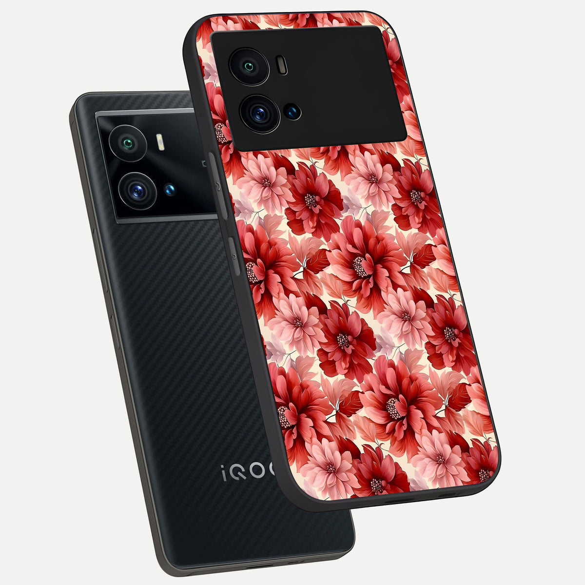  Crimson Love Petals phone case For iQOO 9 Pro showing premium glass back cover with detailed artwork