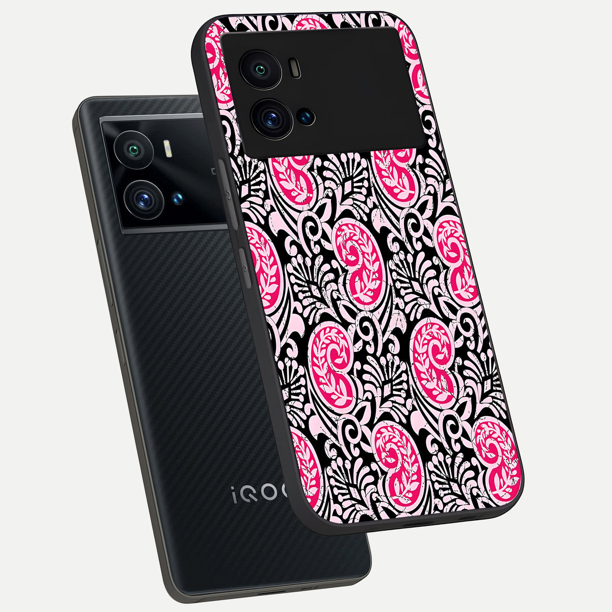  Crimson Paisley Charm phone case For iQOO 9 Pro showing premium glass back cover with detailed artwork