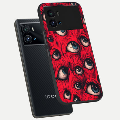  Crimson Watch Eyes phone case For iQOO 9 Pro showing premium glass back cover with detailed artwork
