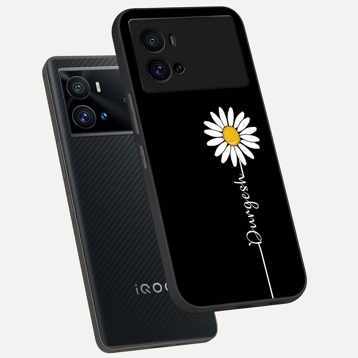  Custom Name White Flower phone case For iQOO 9 Pro showing premium glass back cover with detailed artwork