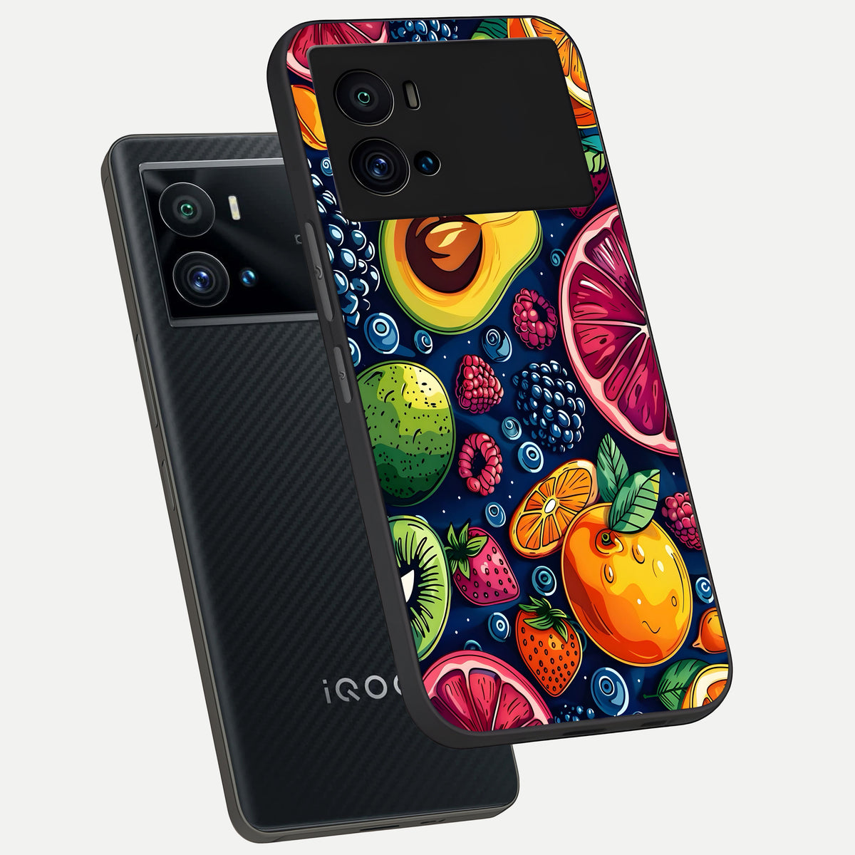  Cute Fruits Art phone case For iQOO 9 Pro showing premium glass back cover with detailed artwork