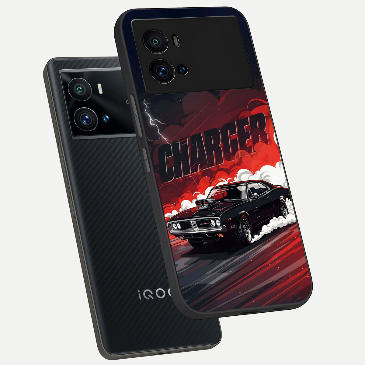  Dark Charger Fury phone case For iQOO 9 Pro showing premium glass back cover with detailed artwork