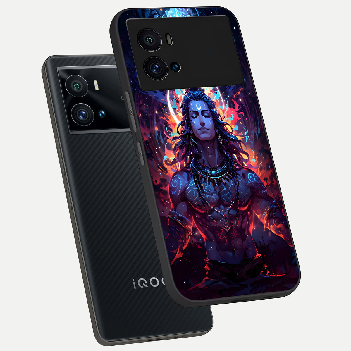  Divine Fire Shiv phone case For iQOO 9 Pro showing premium glass back cover with detailed artwork