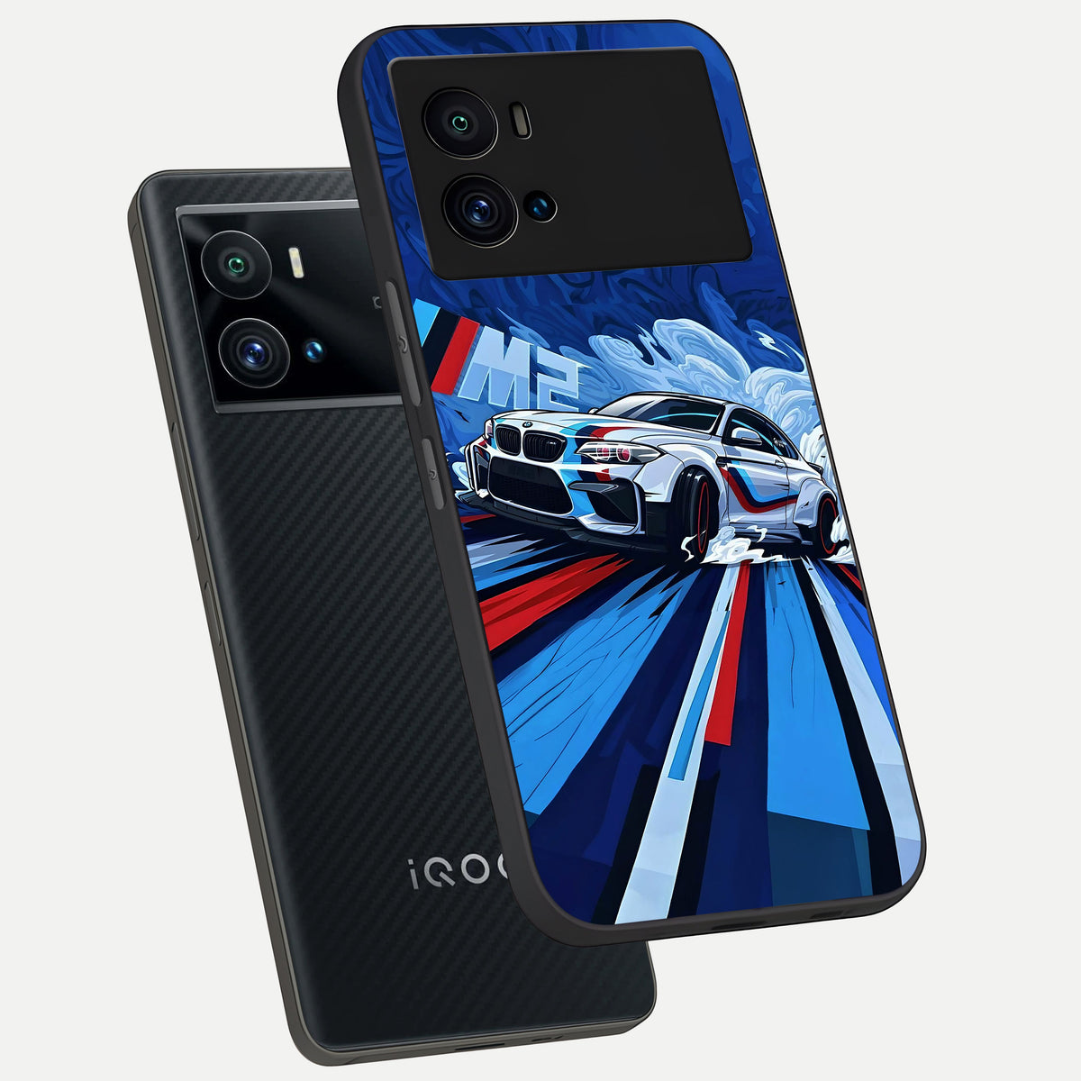  Drift Power Rush phone case For iQOO 9 Pro showing premium glass back cover with detailed artwork