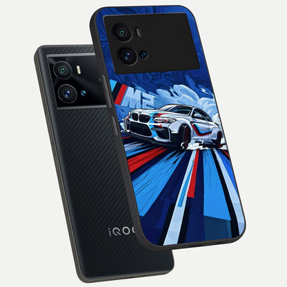  Drift Power Rush phone case For iQOO 9 Pro showing premium glass back cover with detailed artwork