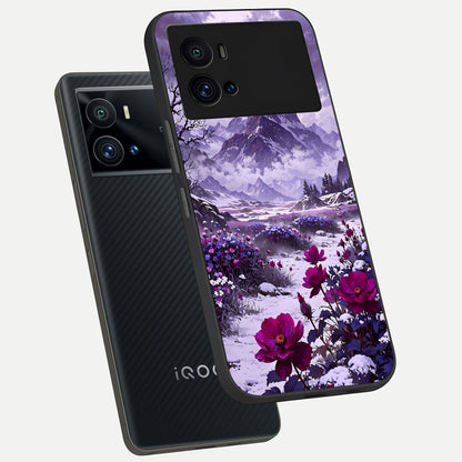 Flower Mountain View phone case For iQOO 9 Pro showing premium glass back cover with detailed artwork