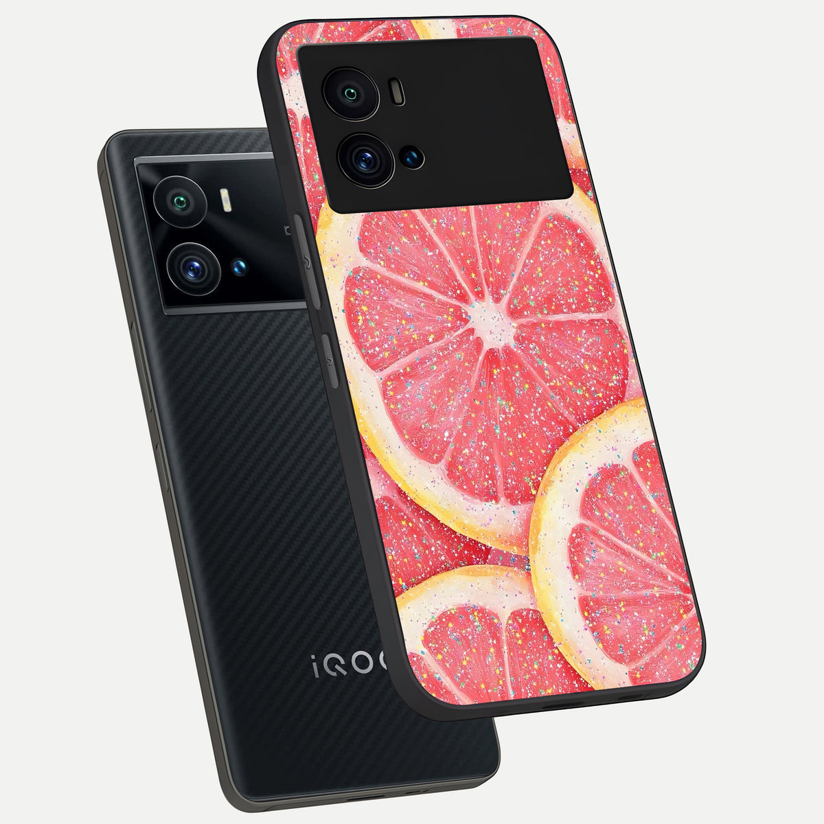  Glitter Grapefruit phone case For iQOO 9 Pro showing premium glass back cover with detailed artwork