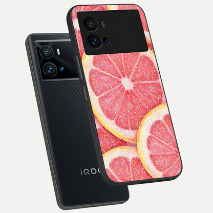  Glitter Grapefruit phone case For iQOO 9 Pro showing premium glass back cover with detailed artwork