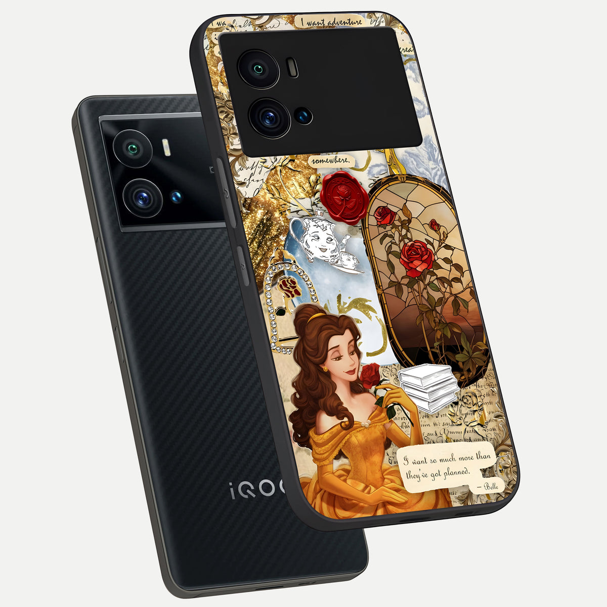  Golden Dream Belle phone case For iQOO 9 Pro showing premium glass back cover with detailed artwork