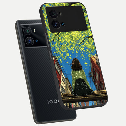  Golden Leaves Glow phone case For iQOO 9 Pro showing premium glass back cover with detailed artwork