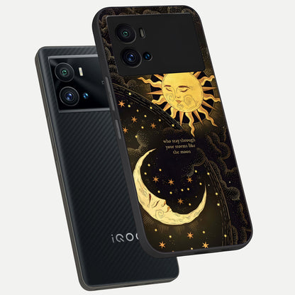  Golden Lunar Love phone case For iQOO 9 Pro showing premium glass back cover with detailed artwork