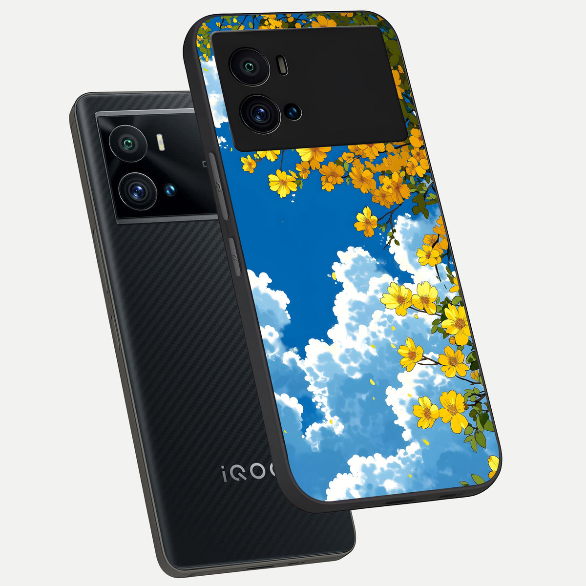  Golden Petal Sky phone case For iQOO 9 Pro showing premium glass back cover with detailed artwork