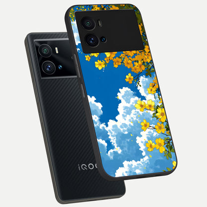  Golden Petal Sky phone case For iQOO 9 Pro showing premium glass back cover with detailed artwork