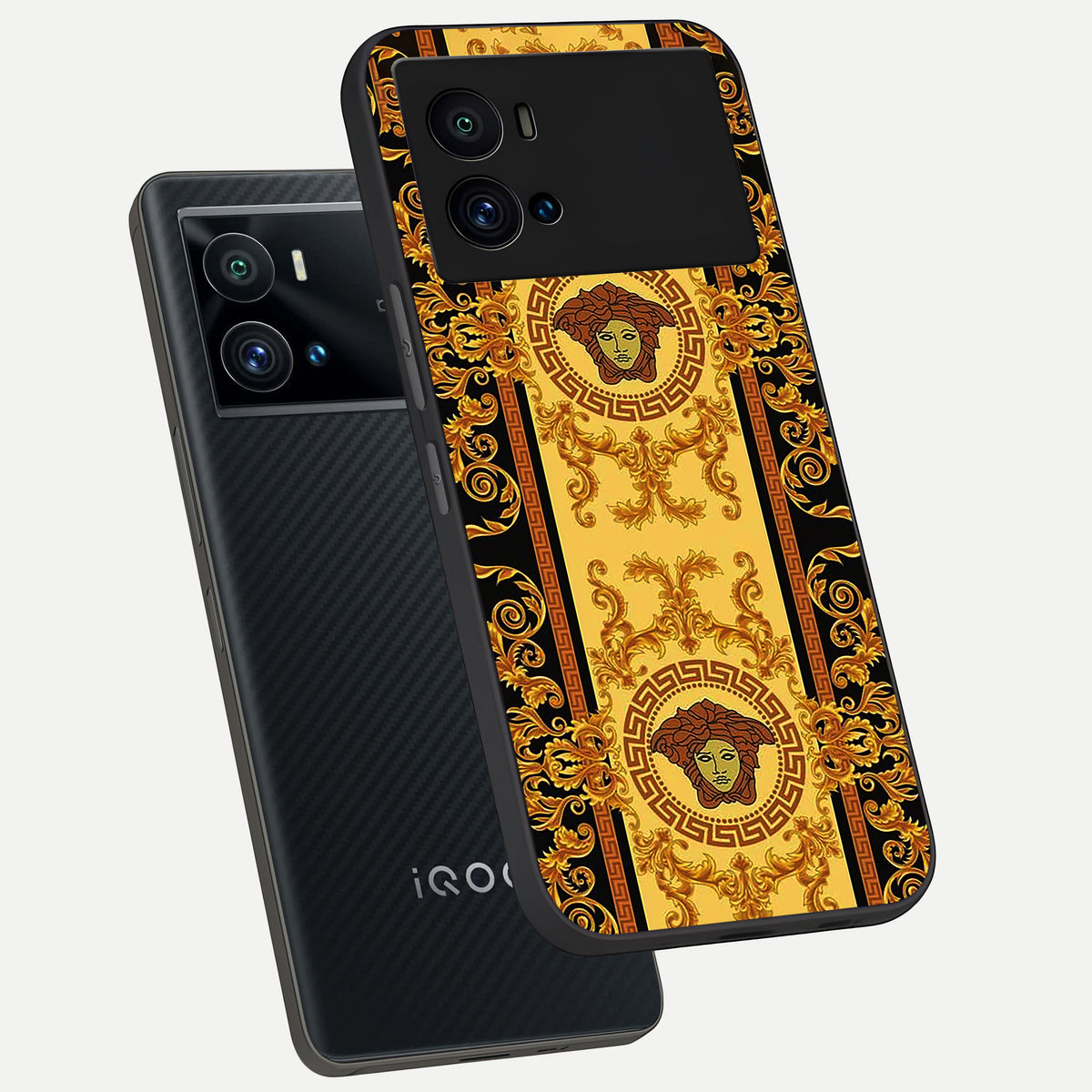  Golden Royal Heritage phone case For iQOO 9 Pro showing premium glass back cover with detailed artwork