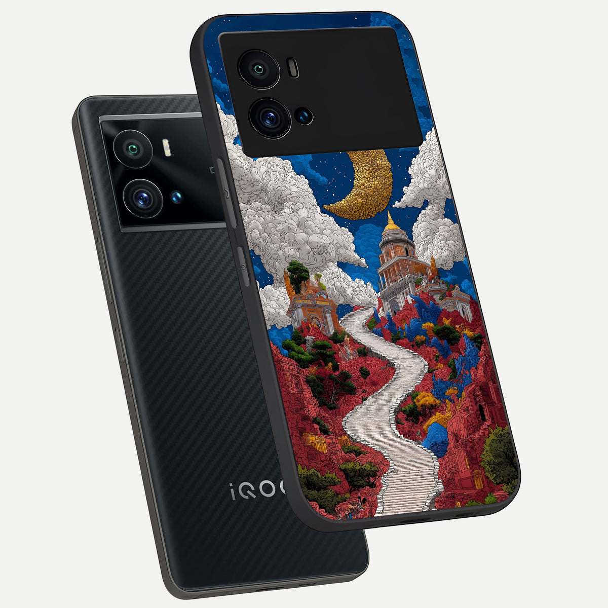  Heavenly Moon Path phone case For iQOO 9 Pro showing premium glass back cover with detailed artwork