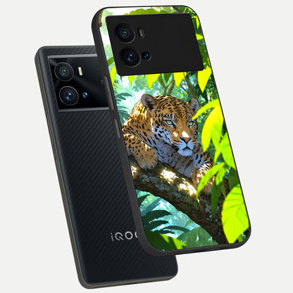  Leopard in Jungle phone case For iQOO 9 Pro showing premium glass back cover with detailed artwork