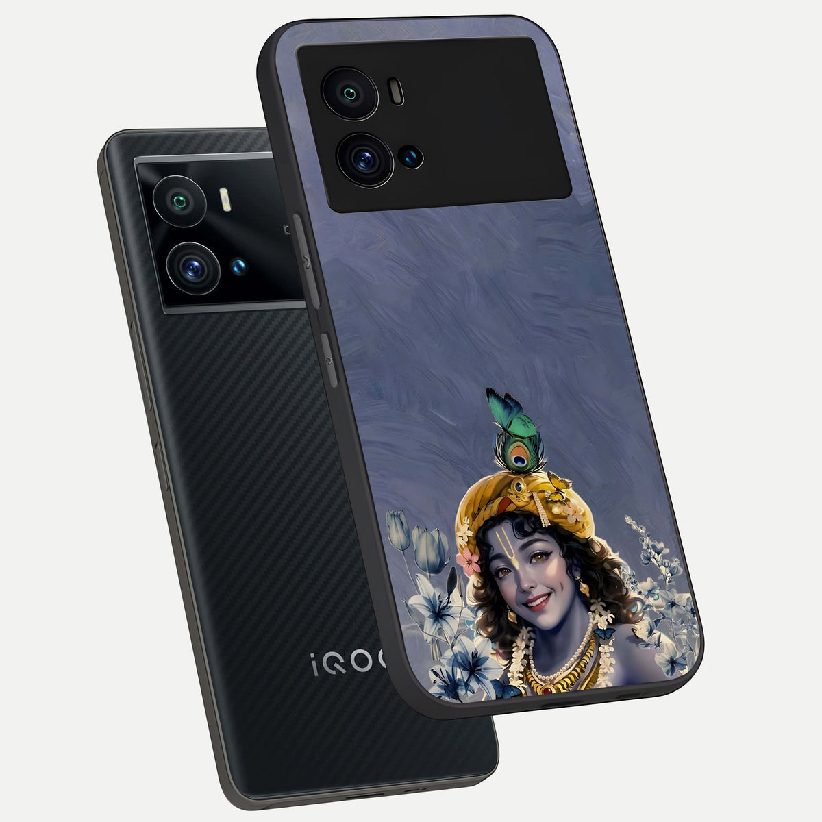  Lord Krishna phone case For iQOO 9 Pro showing premium glass back cover with detailed artwork