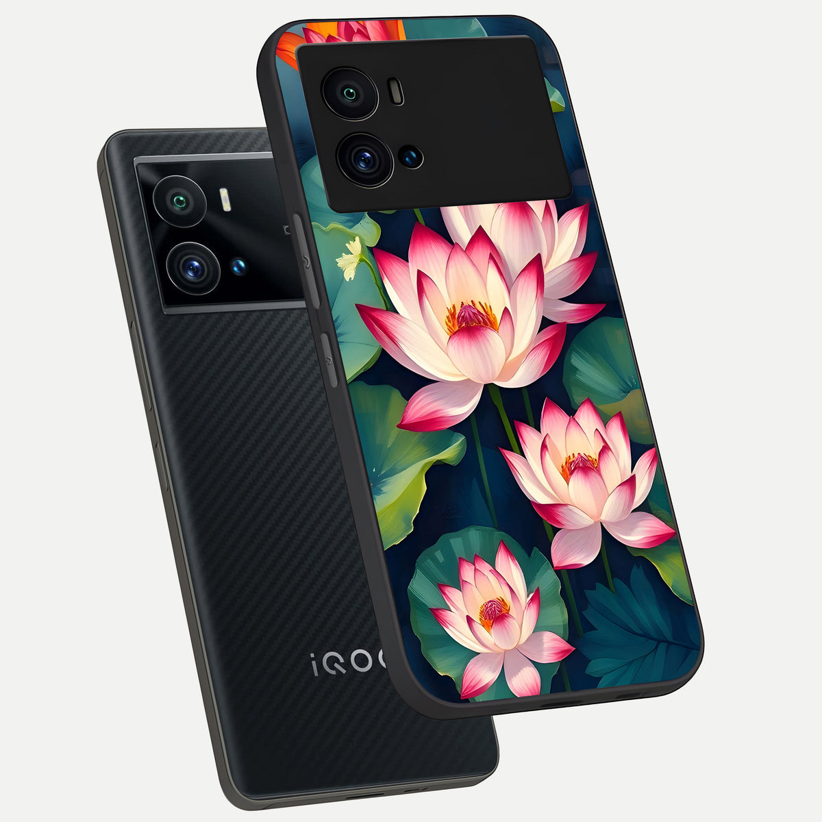  Lotus Dream Serenity phone case For iQOO 9 Pro showing premium glass back cover with detailed artwork