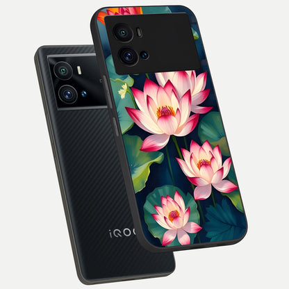  Lotus Dream Serenity phone case For iQOO 9 Pro showing premium glass back cover with detailed artwork