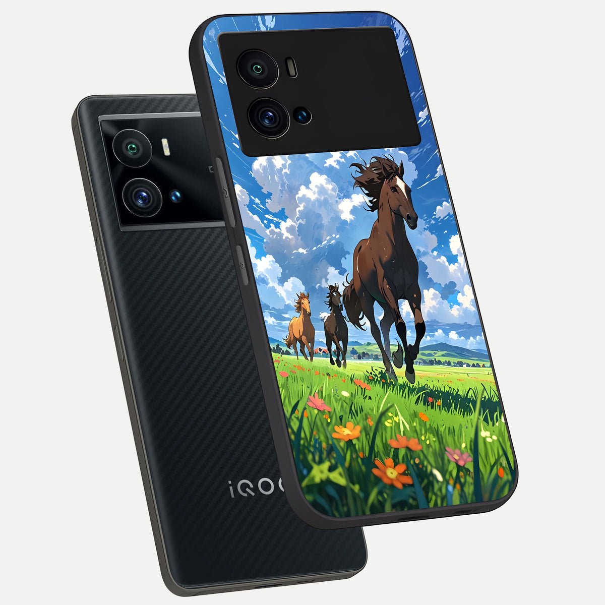  Majestic Horses Galloping phone case For iQOO 9 Pro showing premium glass back cover with detailed artwork
