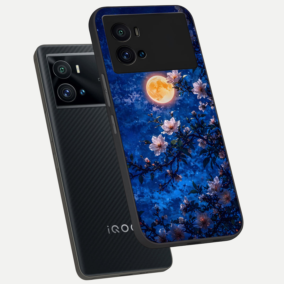  Moonlit Blossoms Night phone case For iQOO 9 Pro showing premium glass back cover with detailed artwork
