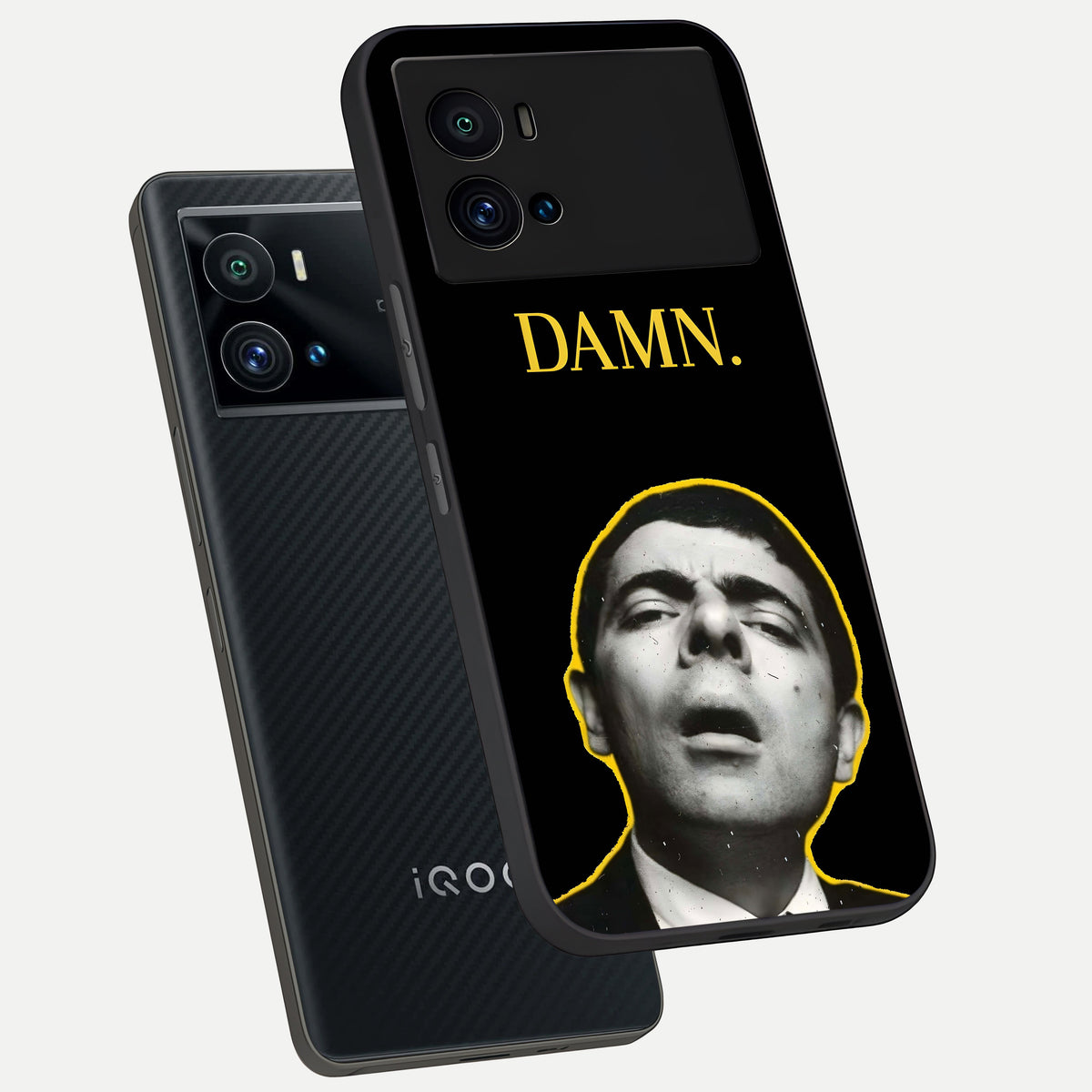  Mr Bean Damn phone case For iQOO 9 Pro showing premium glass back cover with detailed artwork