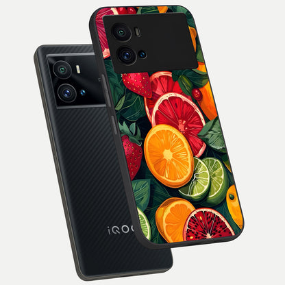  Multiple Fruits phone case For iQOO 9 Pro showing premium glass back cover with detailed artwork