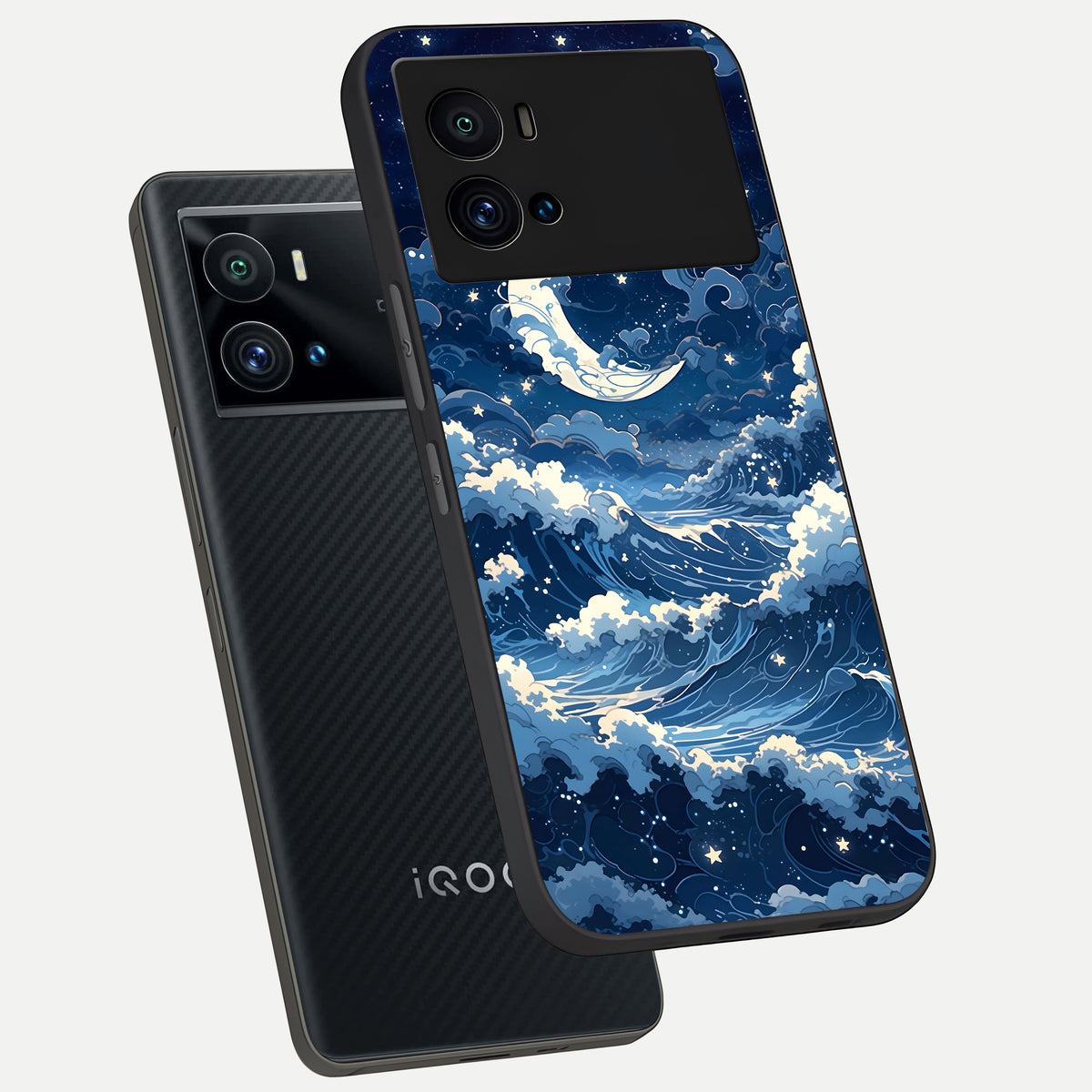  Ocean Moon Waves phone case For iQOO 9 Pro showing premium glass back cover with detailed artwork