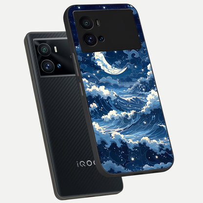  Ocean Moon Waves phone case For iQOO 9 Pro showing premium glass back cover with detailed artwork