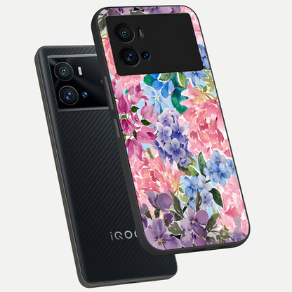  Pastel Floral Mix phone case For iQOO 9 Pro showing premium glass back cover with detailed artwork