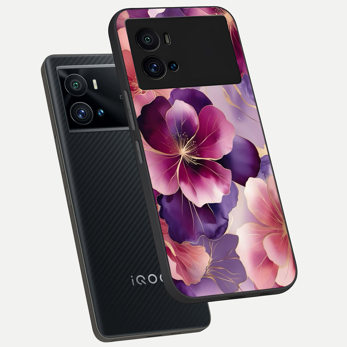  Pink Bouquet Florals phone case For iQOO 9 Pro showing premium glass back cover with detailed artwork