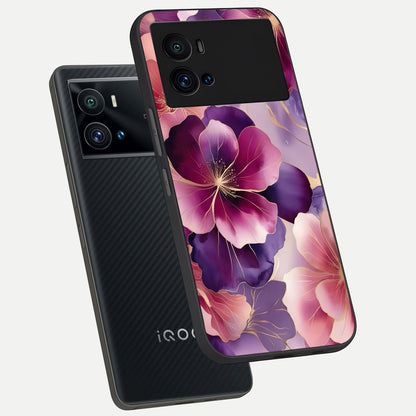  Pink Bouquet Florals phone case For iQOO 9 Pro showing premium glass back cover with detailed artwork